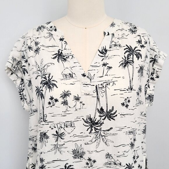 ANA Linen Blend Hawaiian Print T-Shirt Dress – Beach Cover-Up / Tunic Size XS - Picture 4 of 14